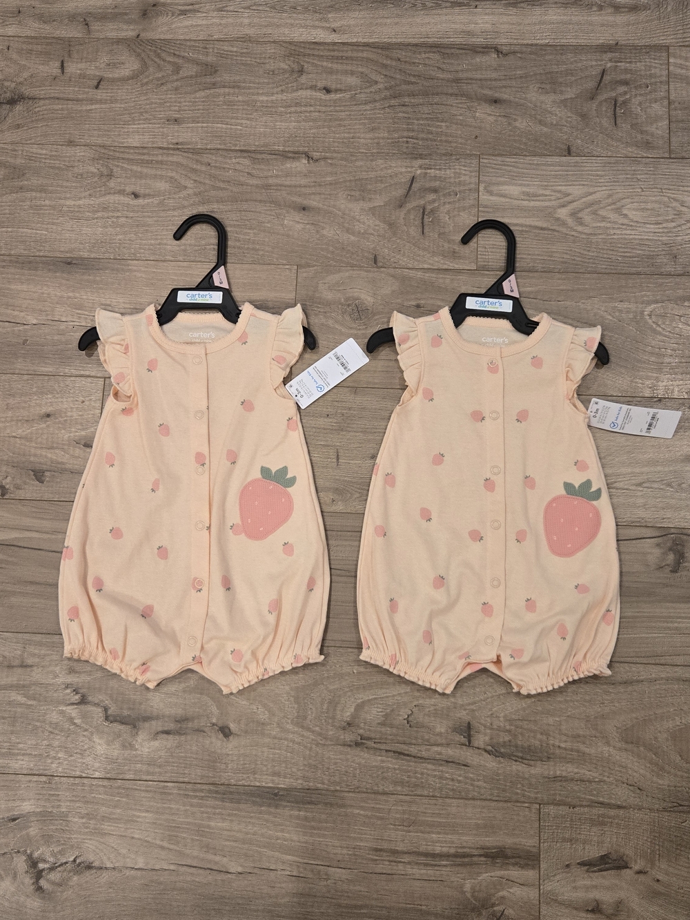 NWT Carter’s Baby Girl twin Matching set Strawberry Romper Pink 0-3M Ruffle 2pc